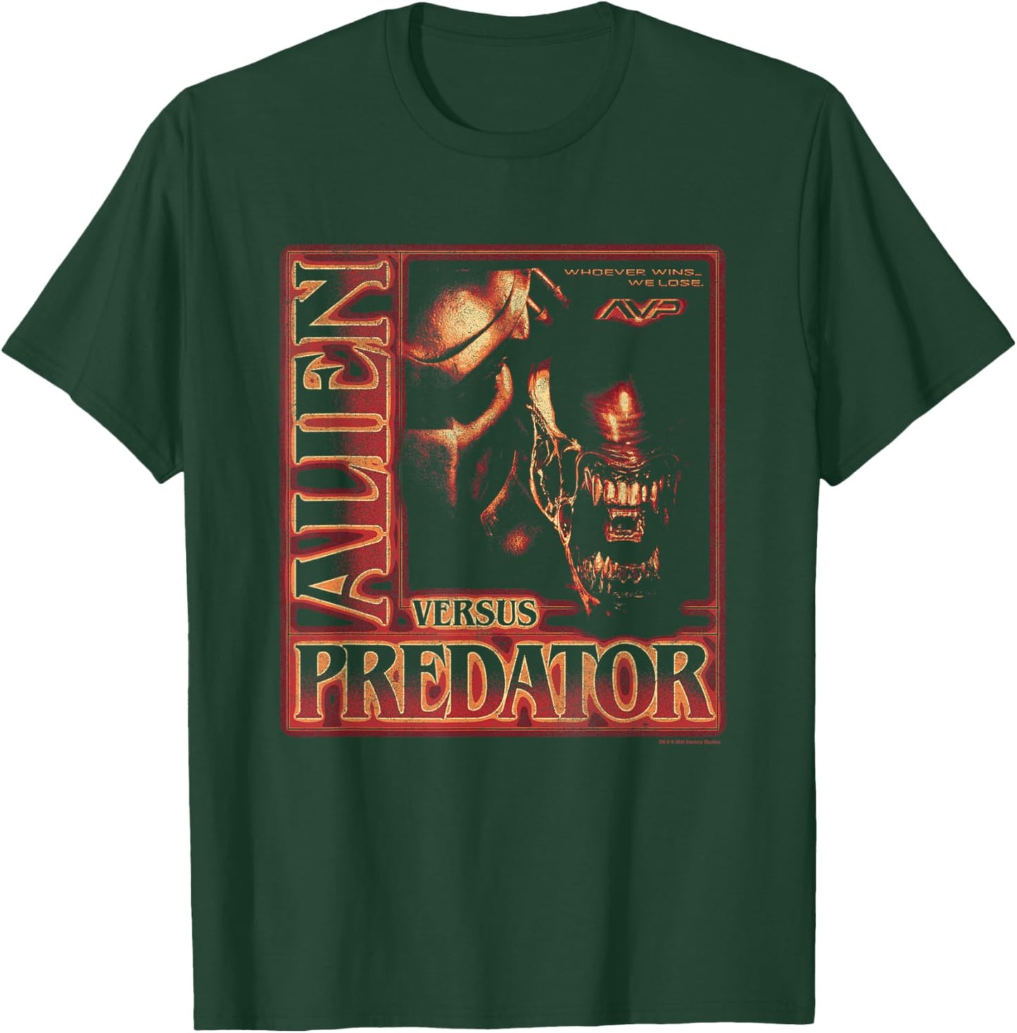 Alien Vs Predator Whoever Wins We Lose Vintage Chest Poster T-Shirt - T-Shirt | Forest