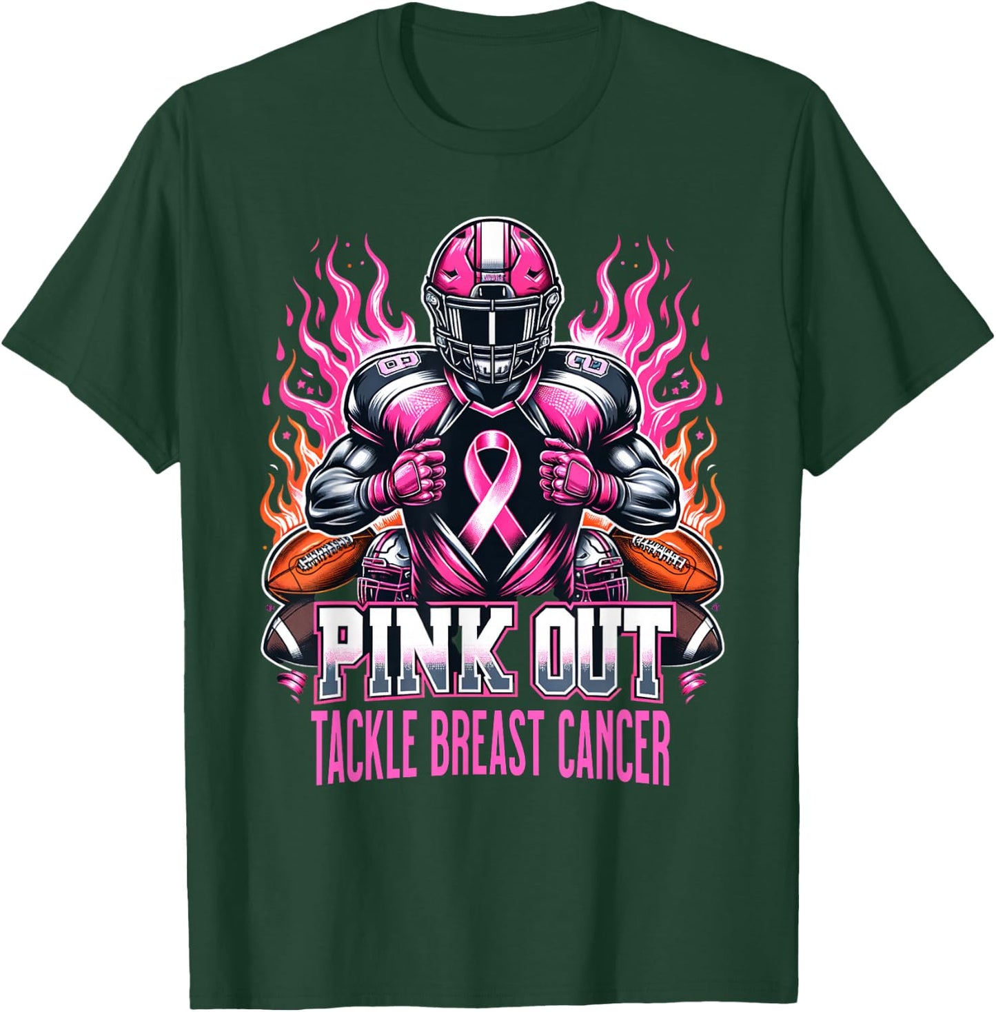 Pink Out Tackle Breast Cancer Awareness American Football T-Shirt - T-Shirt | Forest