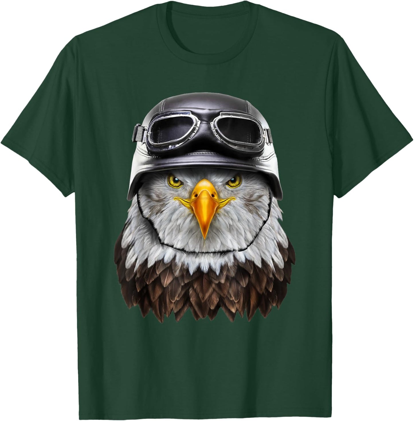 Bald Eagle Biker in Motorcycle Helmet T-Shirt - T-Shirt | Forest