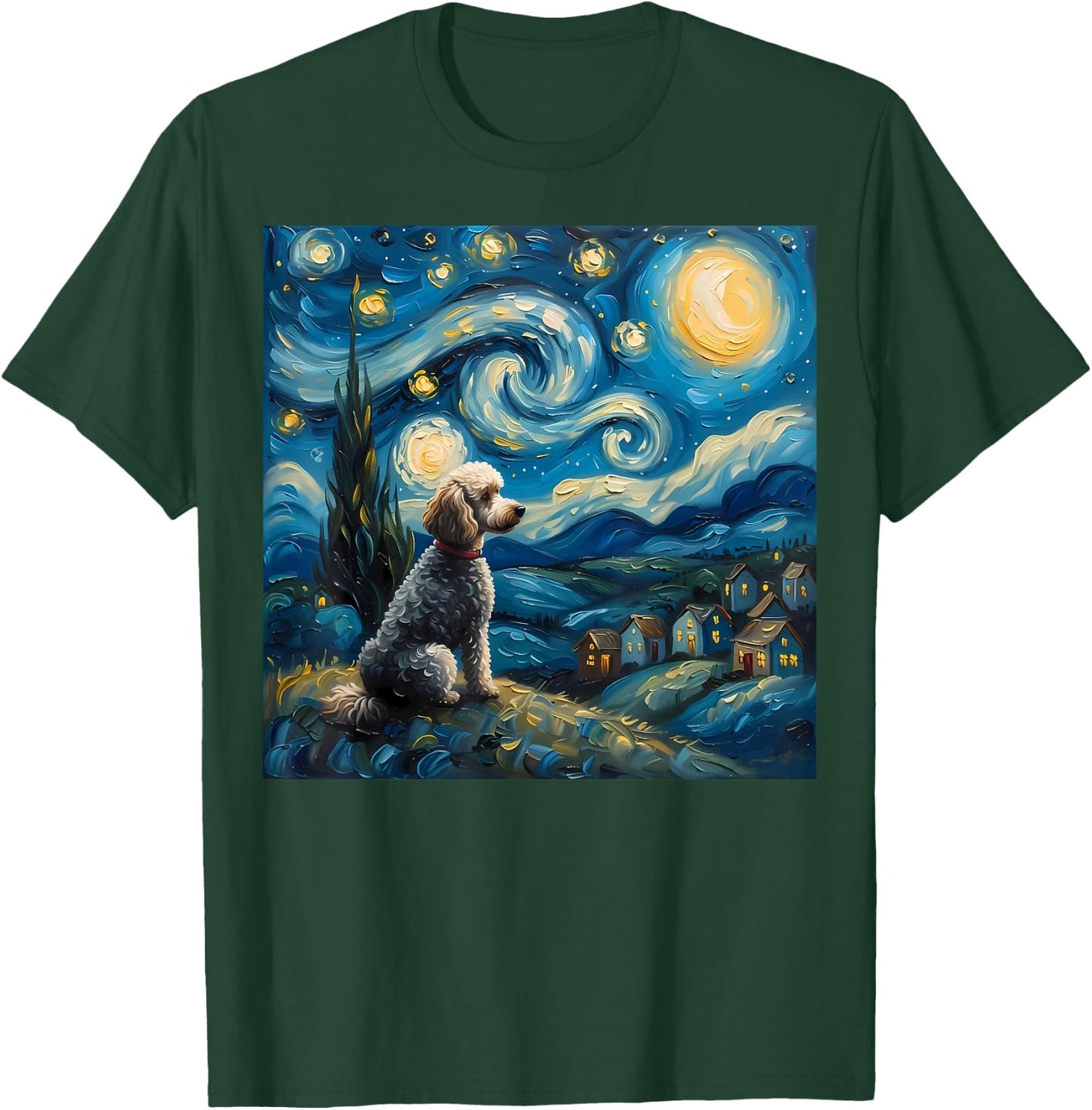 Poodle Dog Lovers The Starry Night Van Gogh Style Painting T-Shirt - T-Shirt | Forest