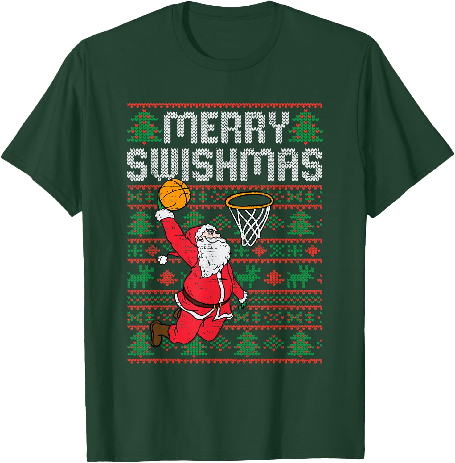Basketball Ugly Christmas Xmas Santa Sports Men Boys Kids T-Shirt - T-Shirt | Forest