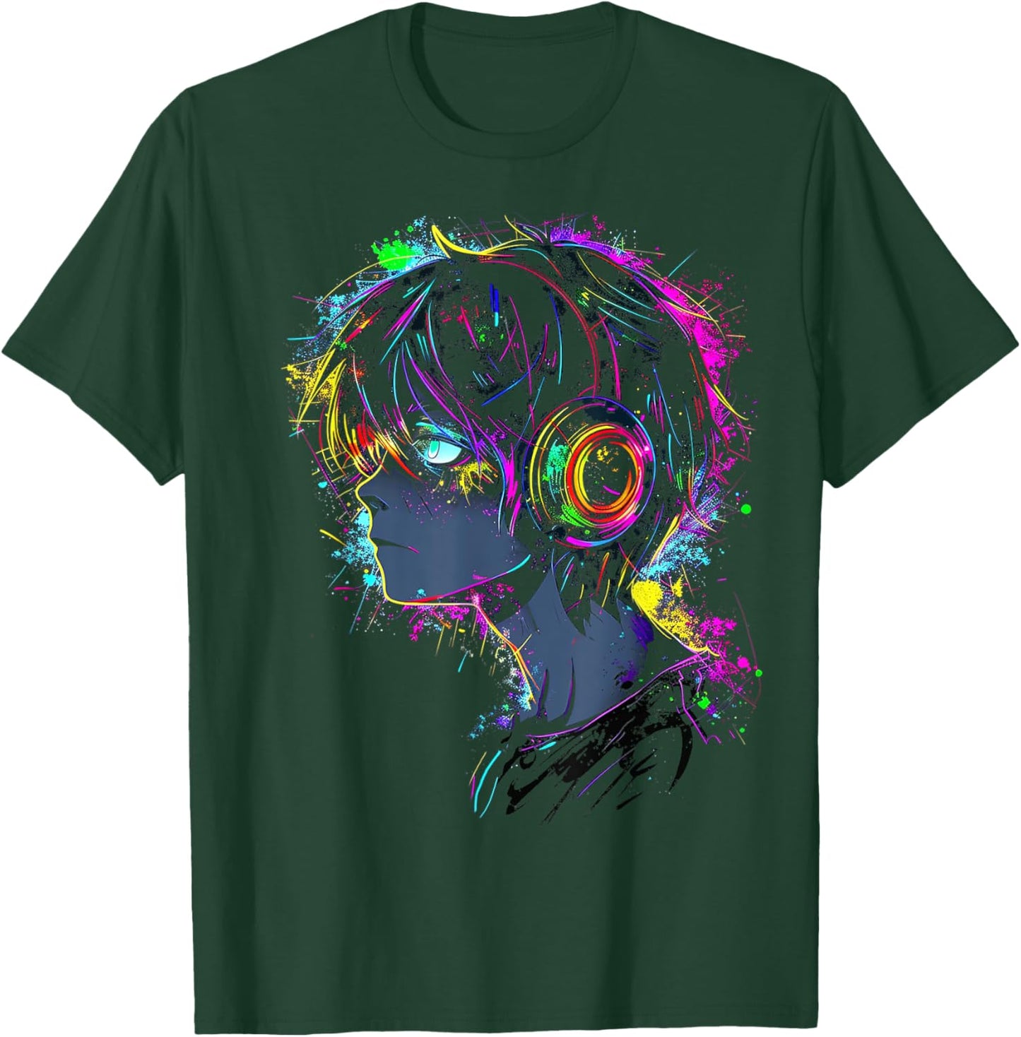 Anime Manga Graphic Headphone Illustration Anime T-Shirt - T-Shirt | Forest