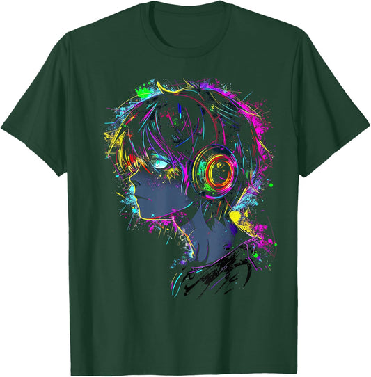 Anime Manga Graphic Headphone Illustration Anime T-Shirt - T-Shirt | Forest
