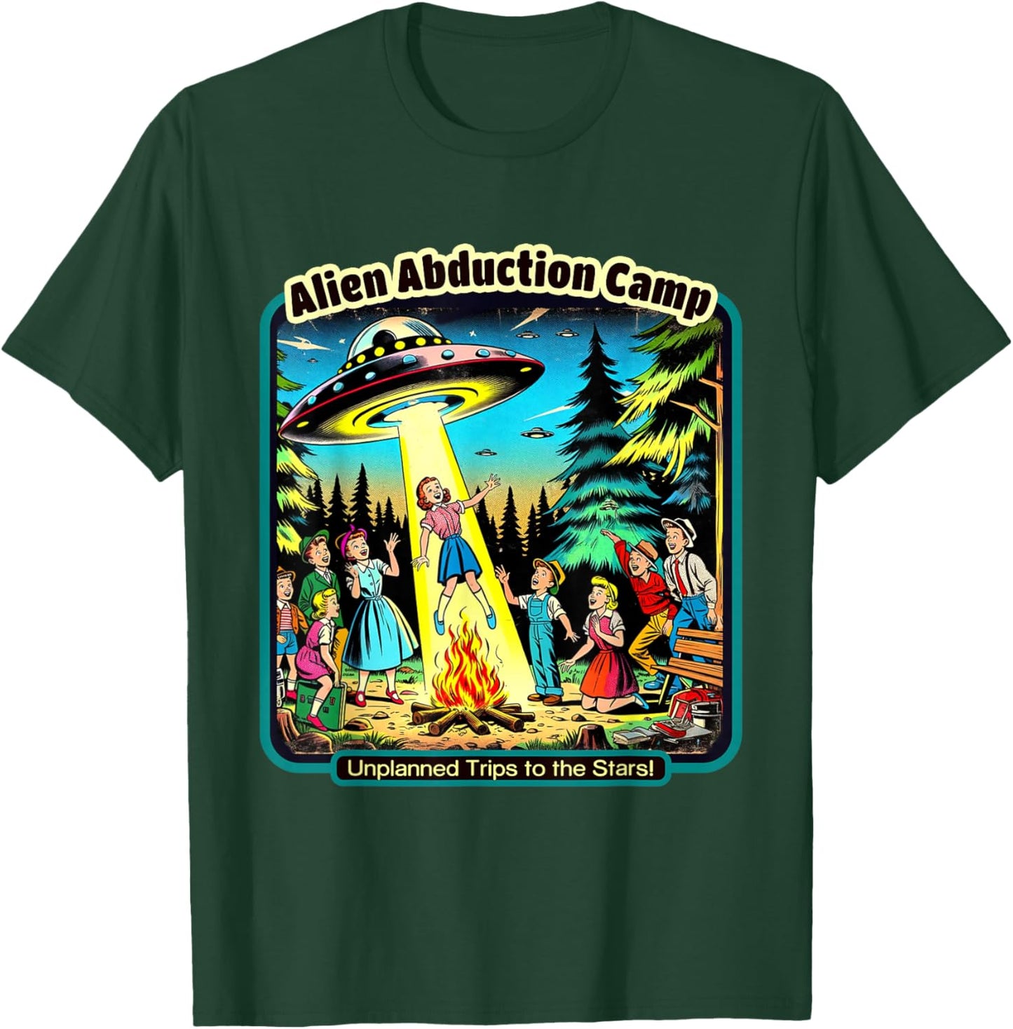 Funny Vintage Alien Abduction Camp UFO Alien T-Shirt - T-Shirt | Forest