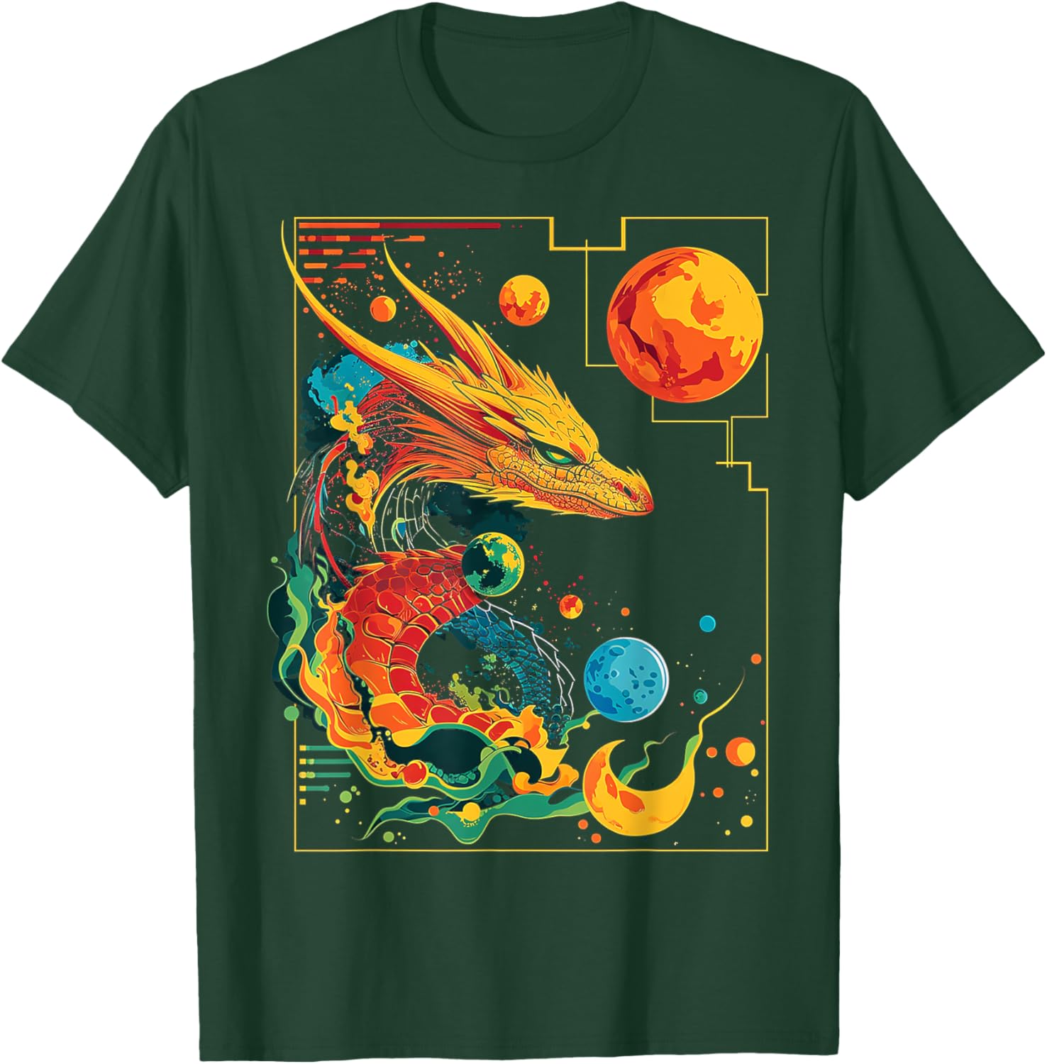 Dragon Planets Abstract Painting Geometric Animal Art T-Shirt - T-Shirt | Forest