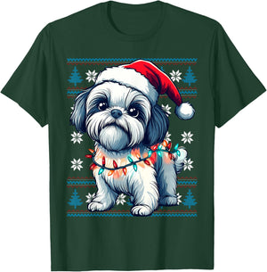 Shih Tzu Santa Xmas Tree Lights Shih Tzu Ugly Christmas T-Shirt - T-Shirt | Forest