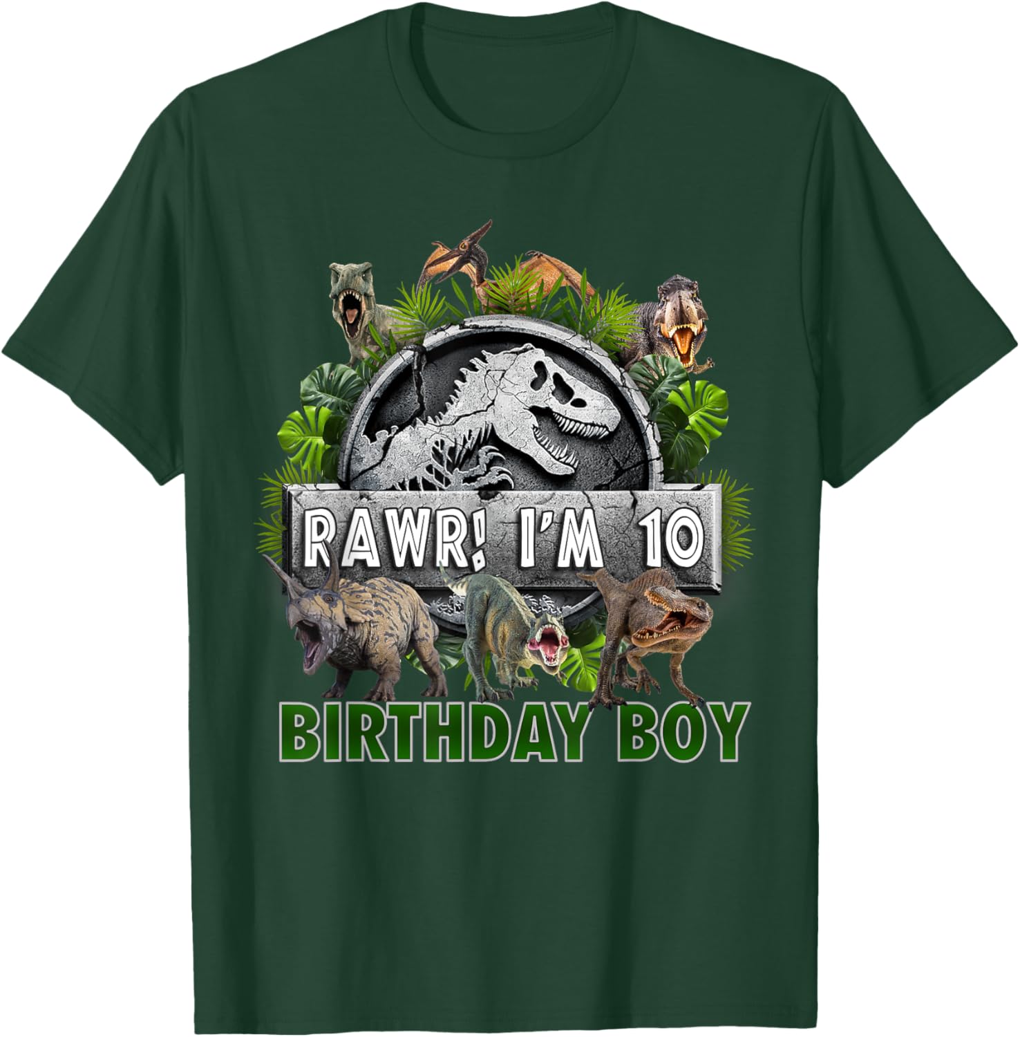Kids 10 Year Old Shirt 10th Birthday Boy T Rex Dinosaur T-Shirt - T-Shirt | Forest