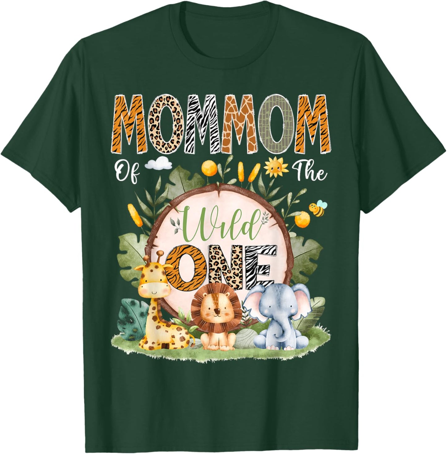 MomMom Of The Wild One 1St Bday Safari Jungle Animals T-Shirt - T-Shirt | Forest