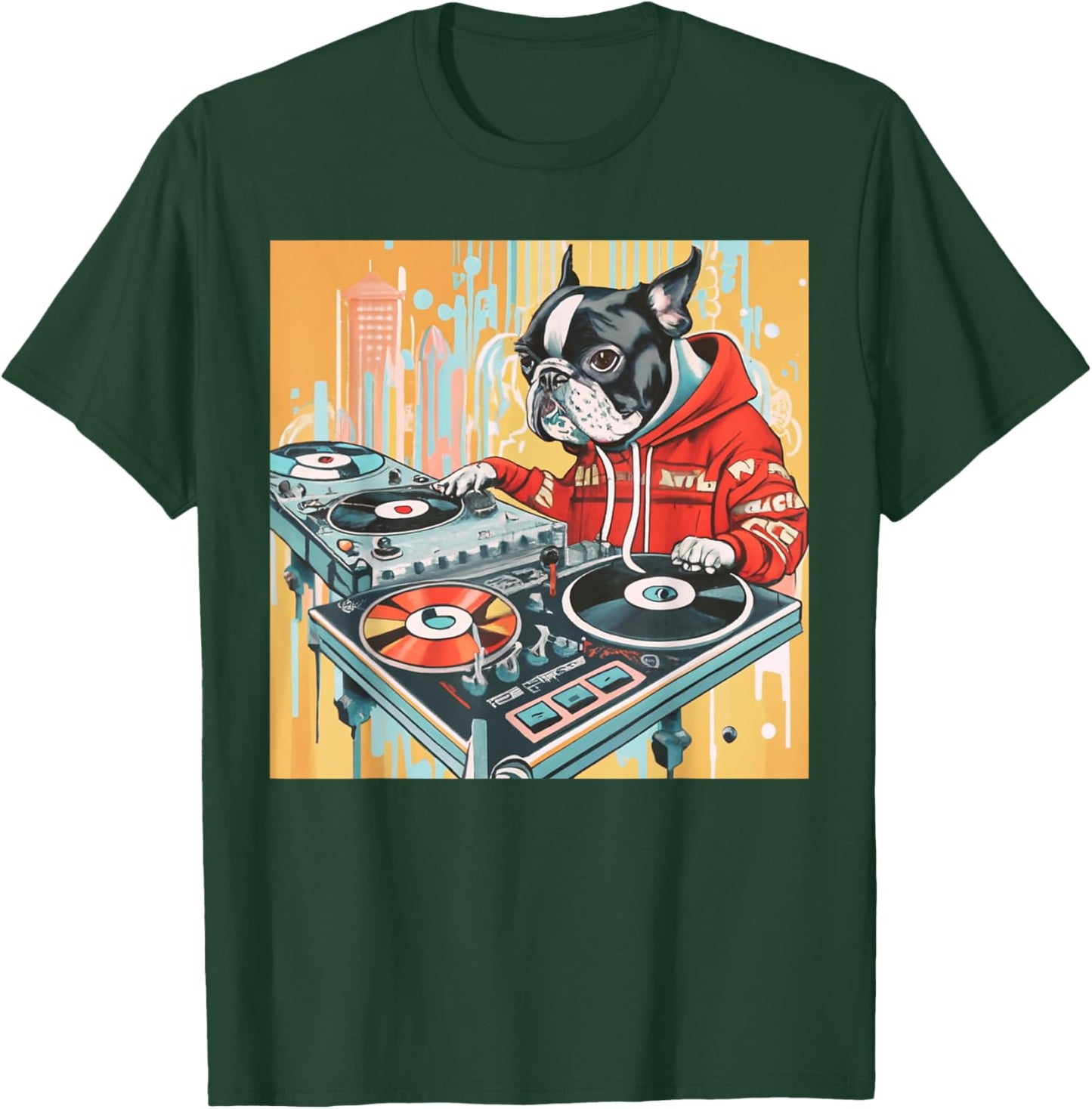 Boston Terrier DJ Turntables Cool Dog Men Women Kids T-Shirt - T-Shirt | Forest