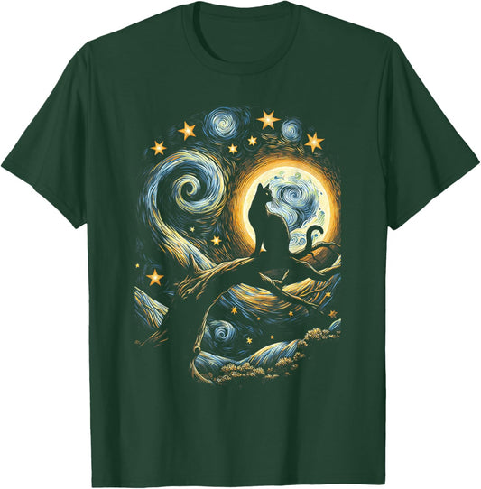 Cat Starry Night, Cat Van Gogh, Cat Art, Kids Funny Cat T-Shirt - T-Shirt | Forest