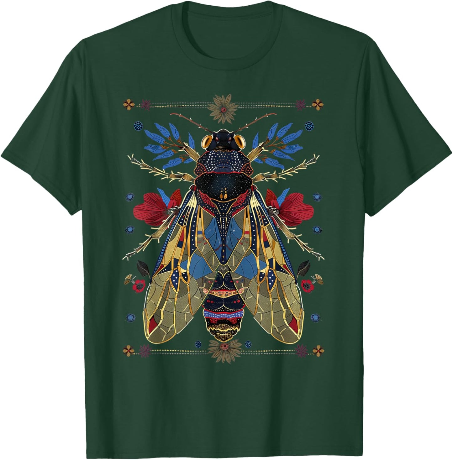 Cicadas Flowers Insects Beetle Vintage Tattoo Entomology T-Shirt - T-Shirt | Forest