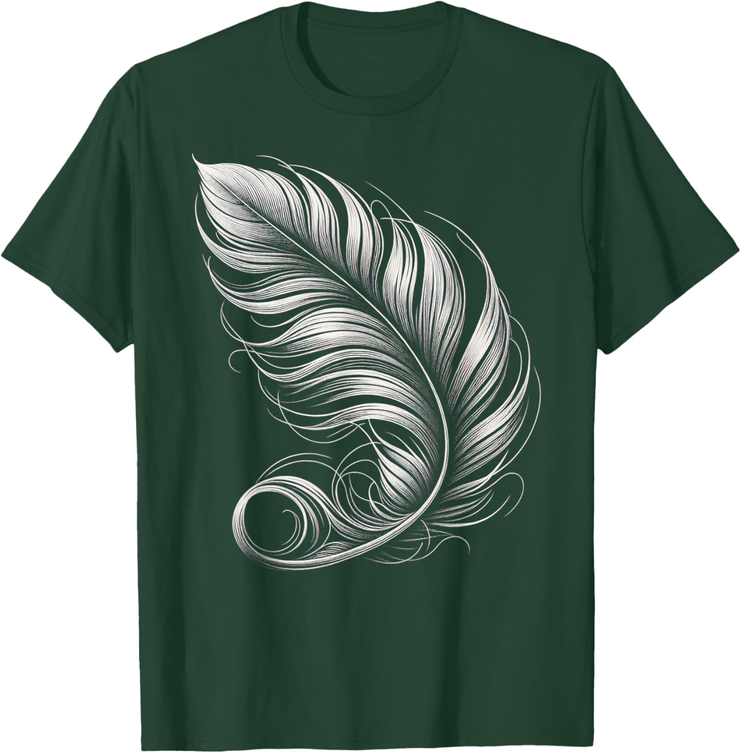 Artistic Feather Outline T-Shirt - T-Shirt | Forest