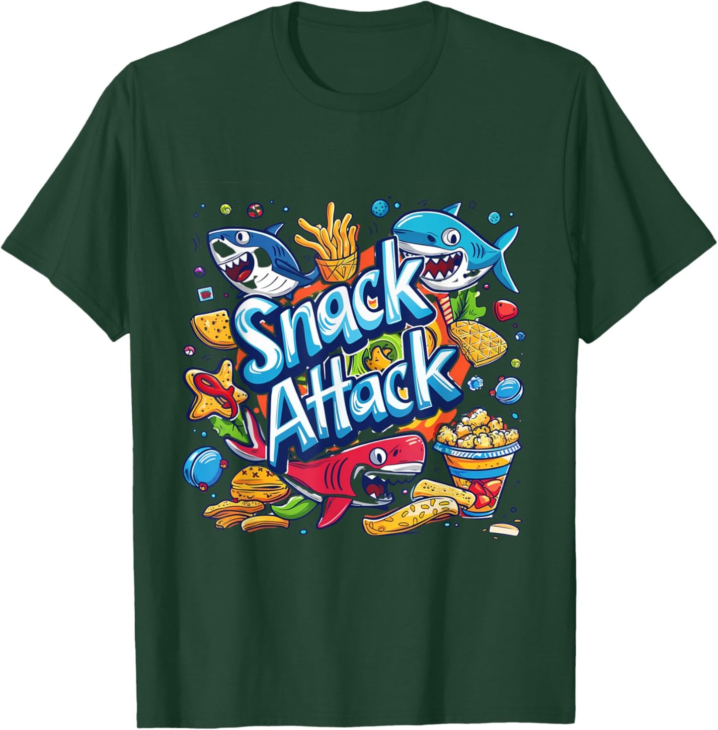 Snack Attack Funny Food Foodie Munchies Children Kids Shark T-Shirt - T-Shirt | Forest