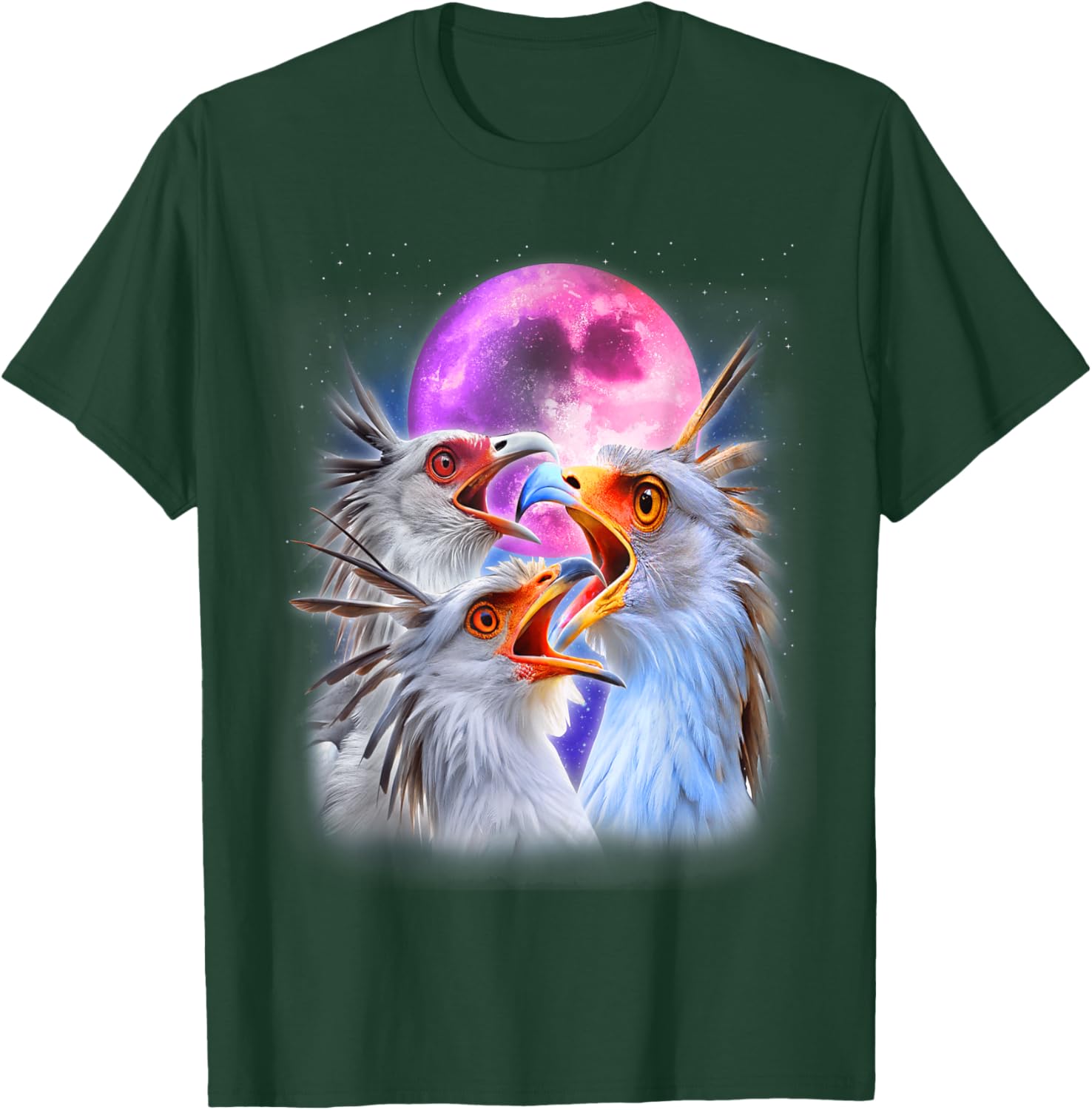 3 Secretary Bird Howling At The Moon Funny Bird Lover Birder T-Shirt - T-Shirt | Forest