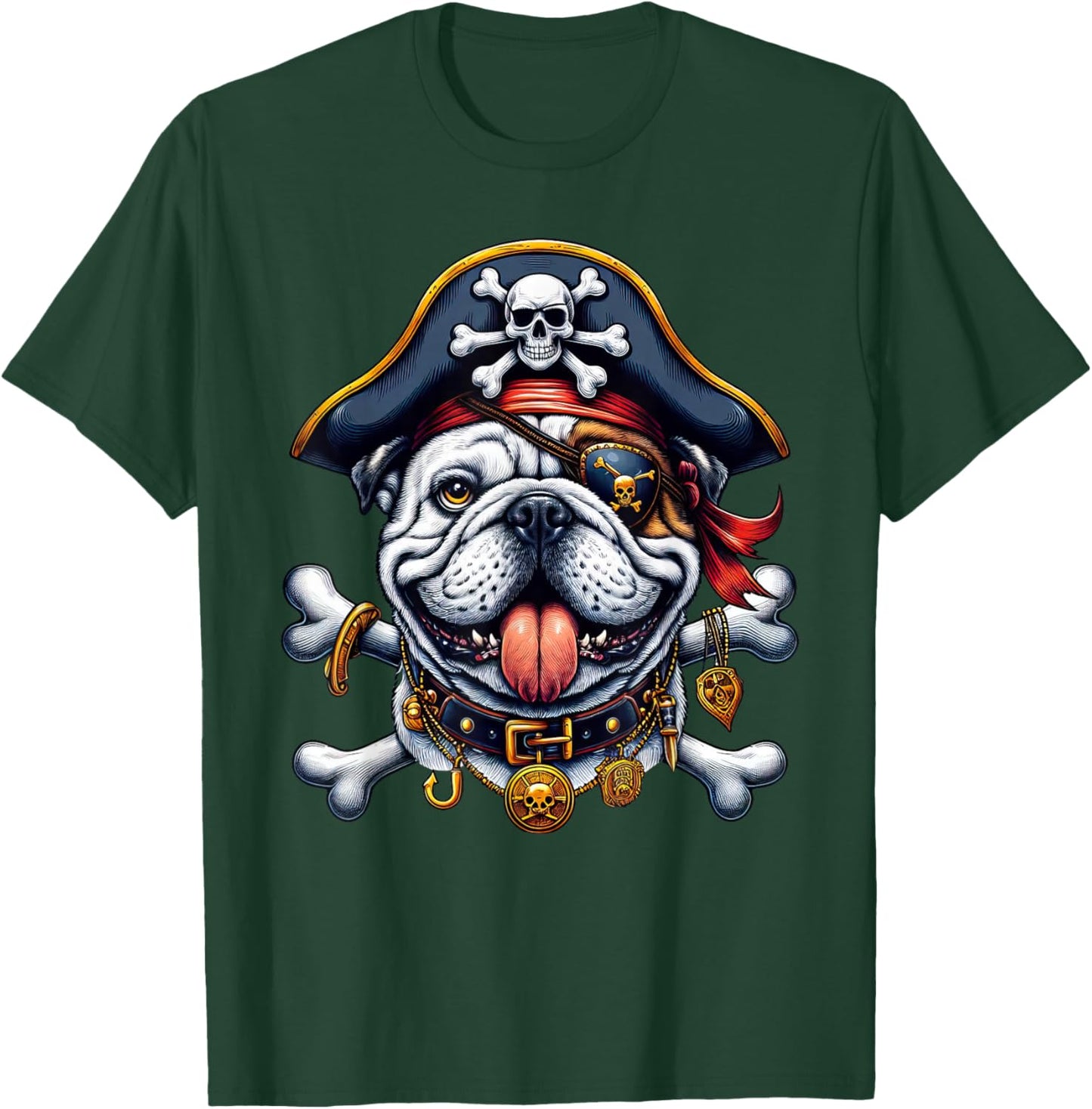 English Bulldog Pirate Crossbones Halloween Kids T-Shirt - T-Shirt | Forest