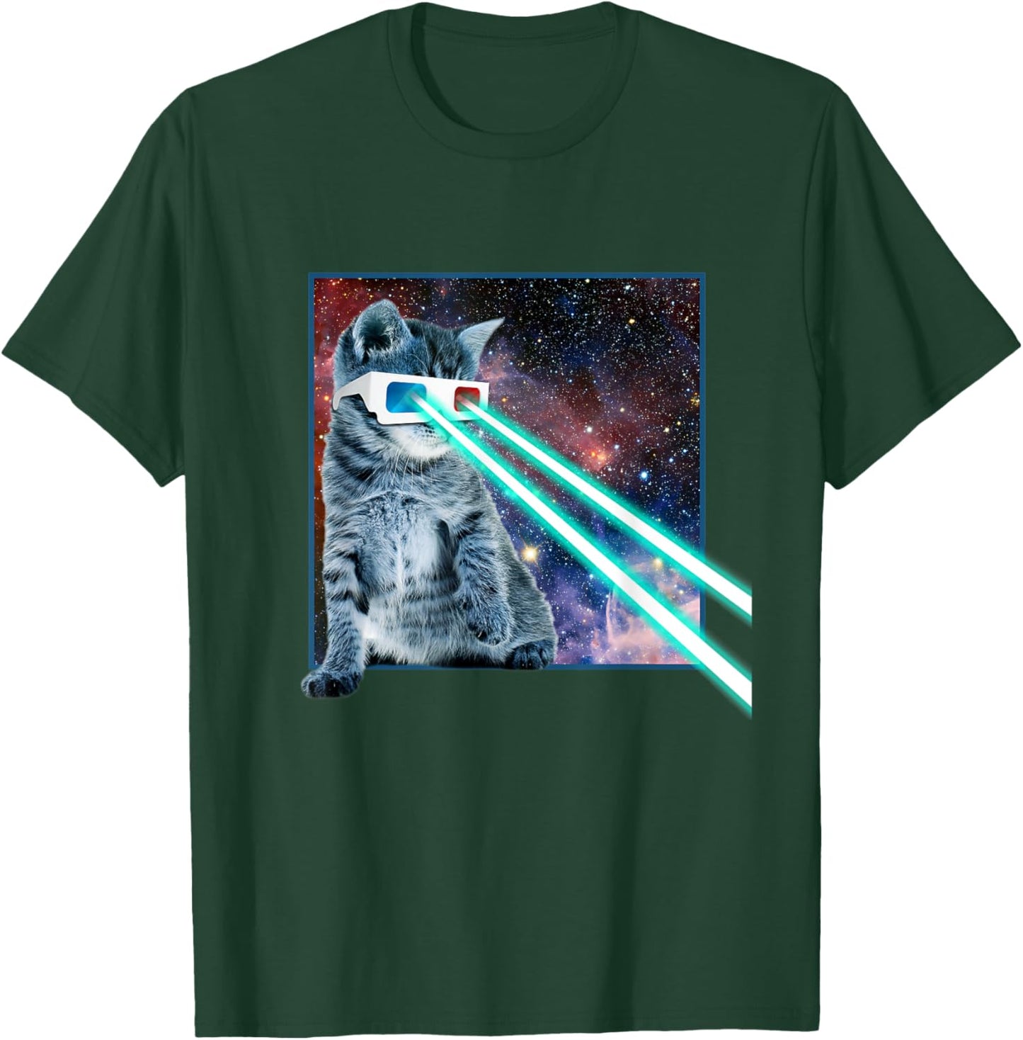 Laser Eye Cat | 3D Glasses | Kitty Galaxy Space Xmas Gift Women Kids T-Shirt - T-Shirt | Forest