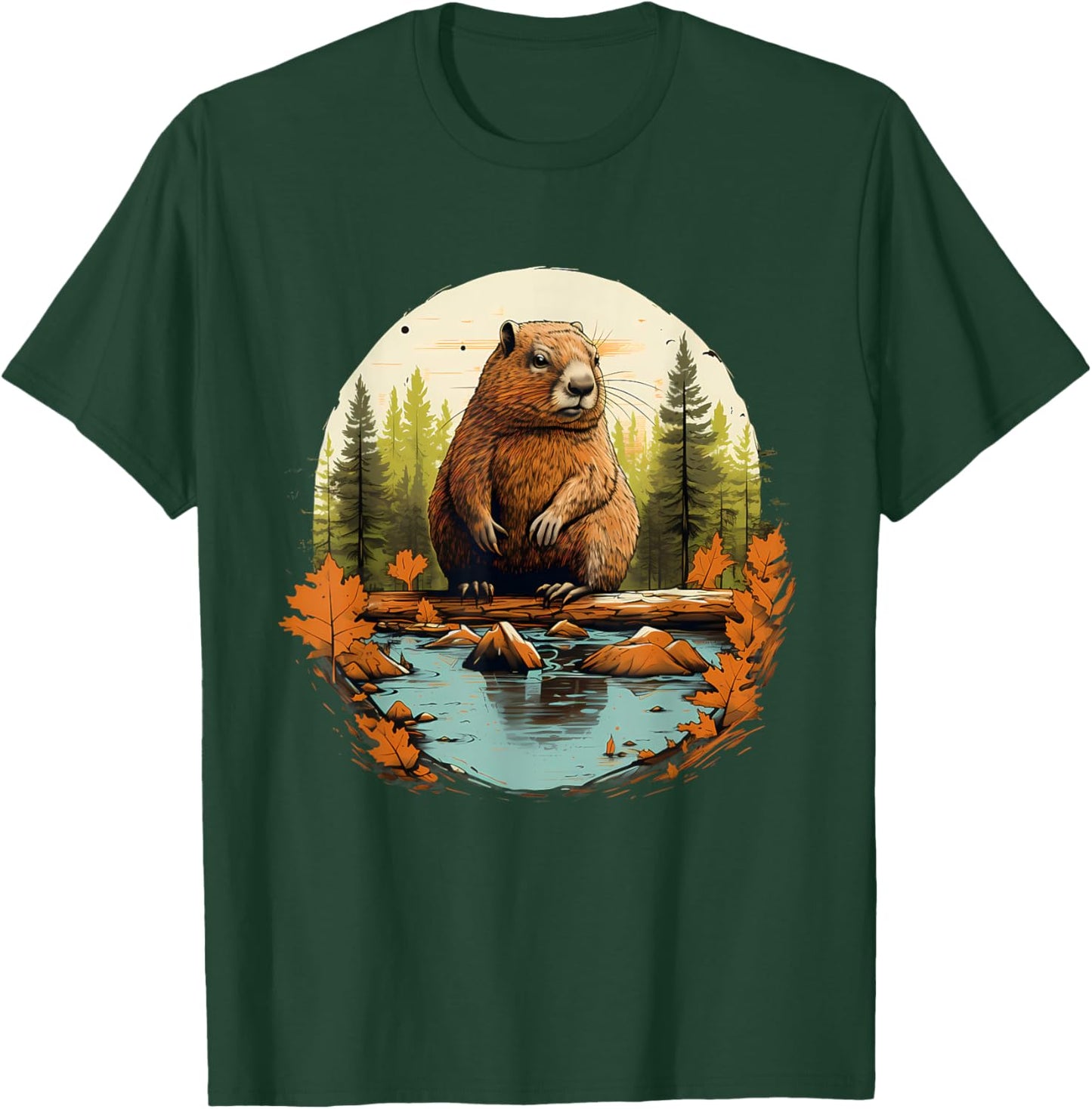 Beaver Wildlife Nature Animal Lover Artwork Forest Motif T-Shirt - T-Shirt | Forest