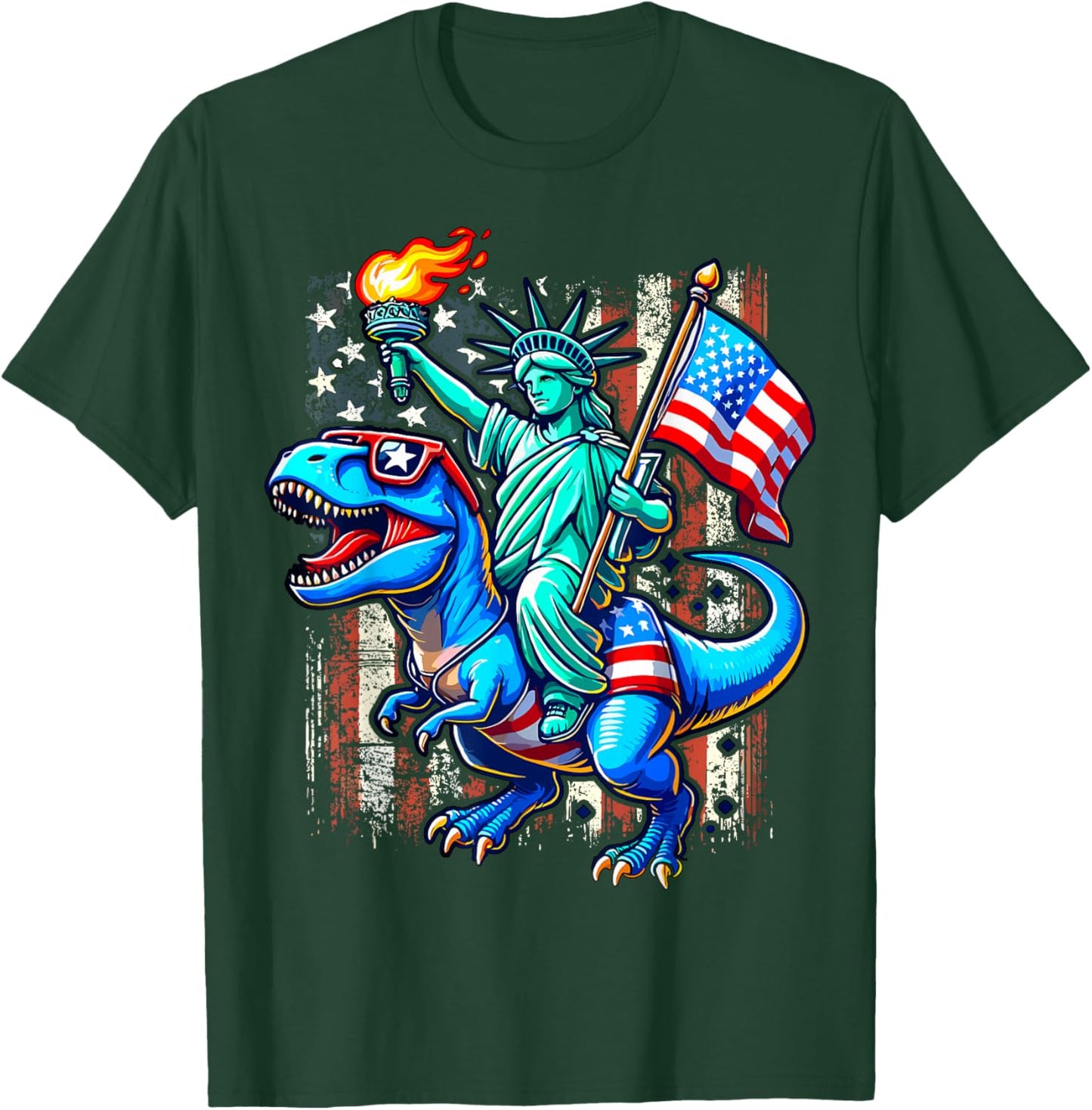 Dino Statue Of Liberty 4th Of July American T-Shirt - T-Shirt | Forest