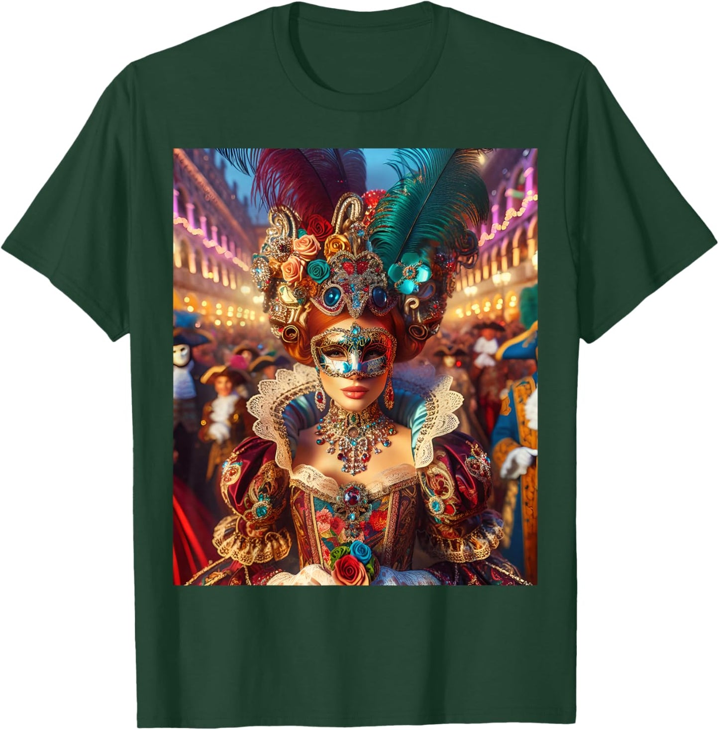 Fantasy Cute Lady Mask Venice T-Shirt - T-Shirt | Forest
