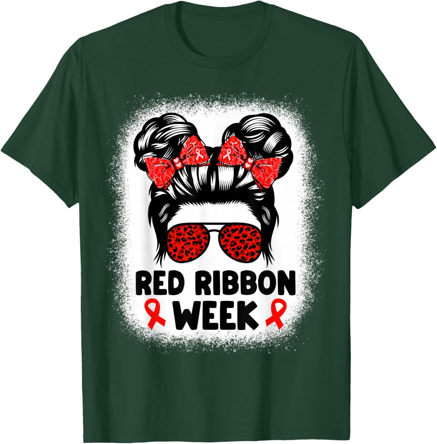 Red Ribbon Week Women Messy Bun Red Ribbon Week Awareness T-Shirt - T-Shirt | Forest