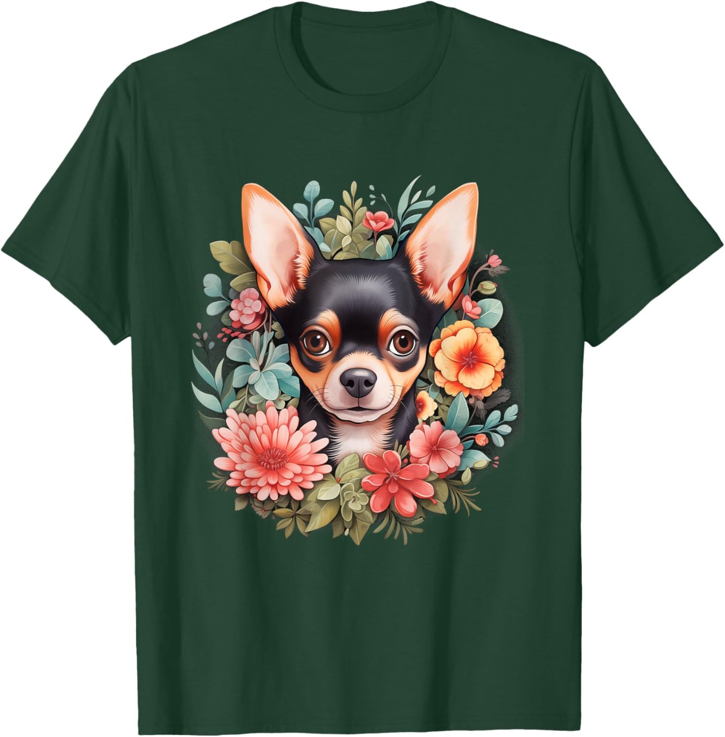 Chihuahua Mom Floral Dog Lover Vintage Flowers Cute T-Shirt - T-Shirt | Forest