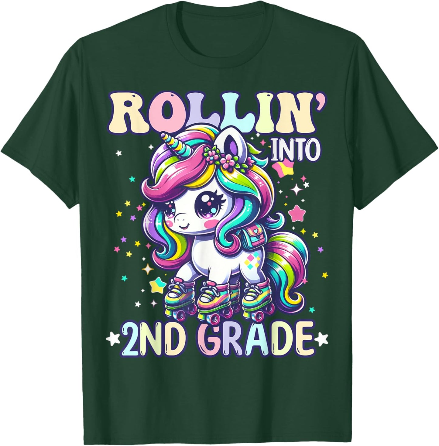 2nd Grade Back To School First Day Girl Rollin Unicorn T-Shirt - T-Shirt | Forest
