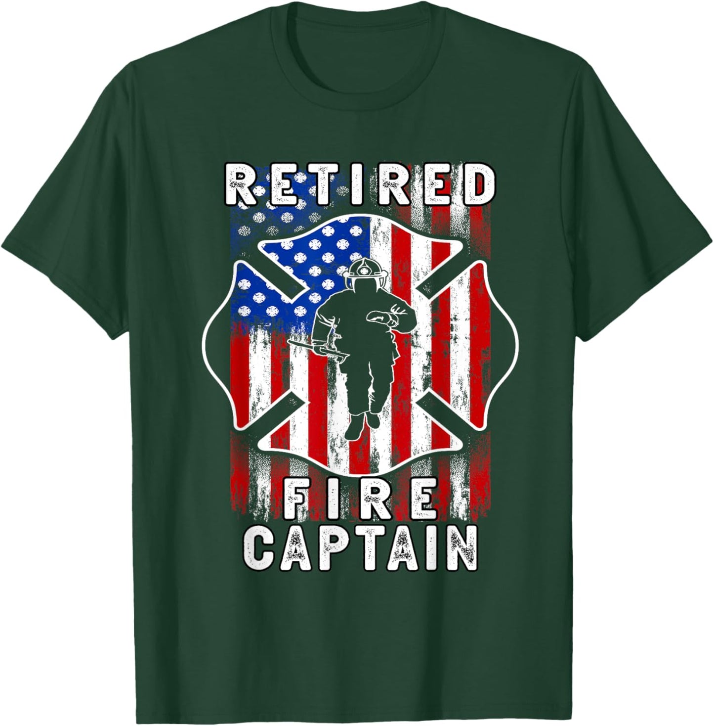 USA flag Retired Fire captain 2025 Firefighter Retirement T-Shirt - T-Shirt | Forest