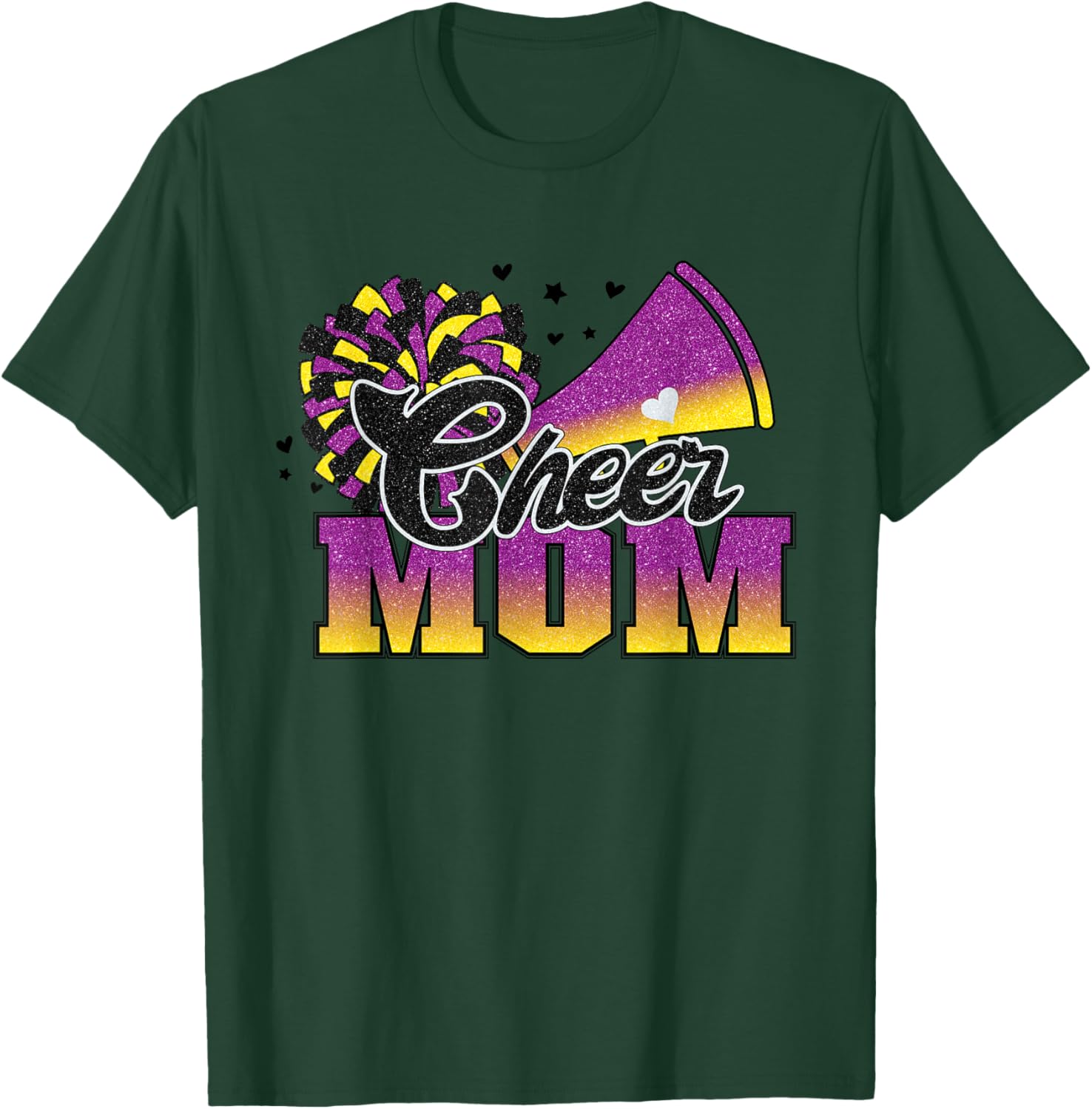 Football Cheer Mom Purple Yellow Black Pom Leopard T-Shirt - T-Shirt | Forest