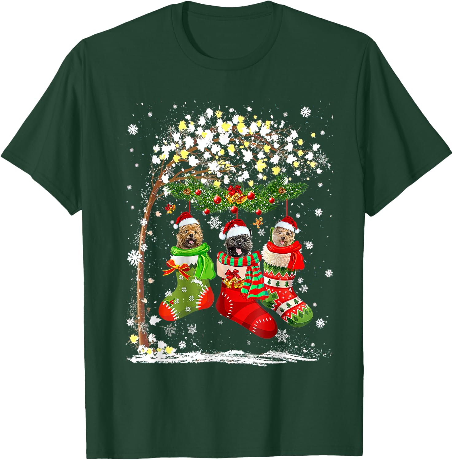 Funny Cairn Terrier Dog Tree Christmas Lights Xmas Pajama T-Shirt - T-Shirt | Forest
