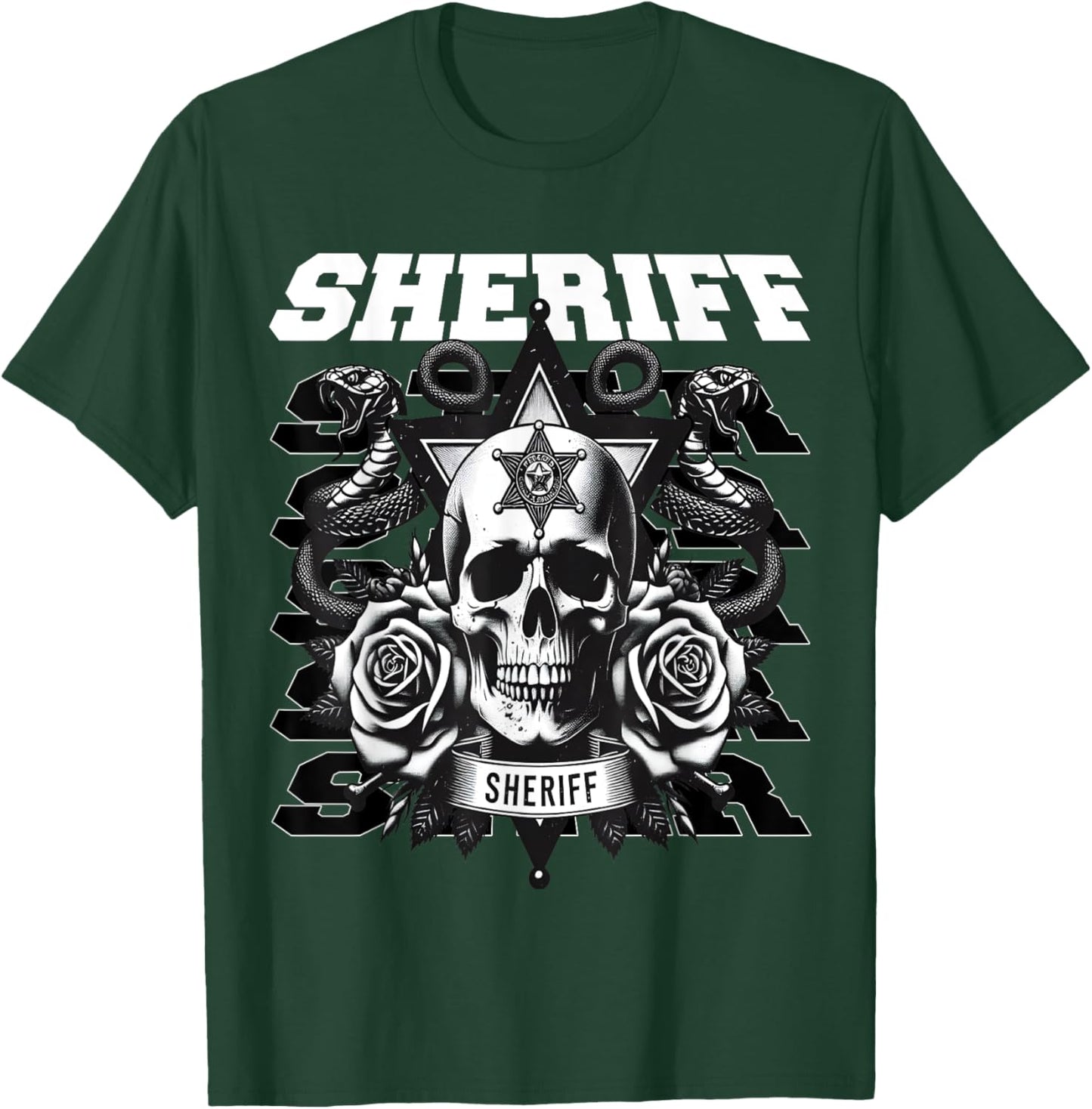 Sheriff Star Snakes and Roses T-Shirt - T-Shirt | Forest