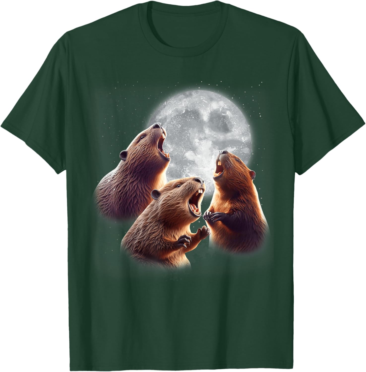3 Beaver Howling At The Moon Funny Beaver Lover Rodent Kids T-Shirt - T-Shirt | Forest