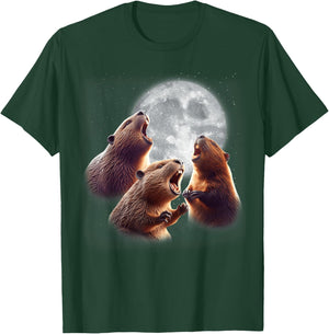 3 Beaver Howling At The Moon Funny Beaver Lover Rodent Kids T-Shirt - T-Shirt | Forest
