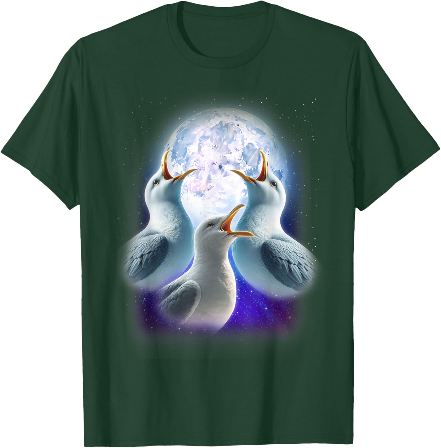 3 Seagulls Howling At The Moon Funny Seagull Lover Seabird T-Shirt - T-Shirt | Forest