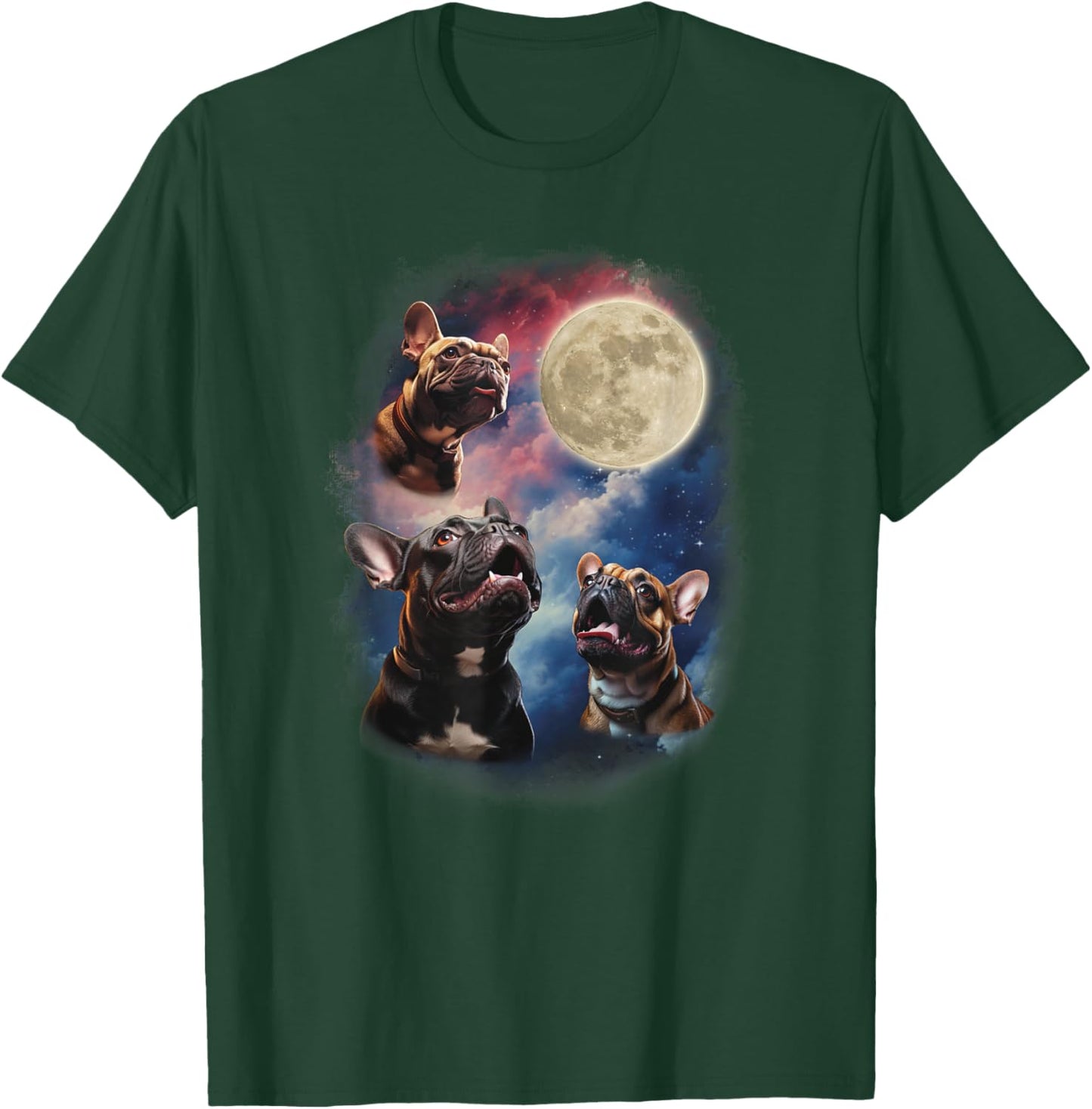 Frenchies Howling At The Moon Ironic Funny French Bulldog Men Women T-Shirt - T-Shirt | Forest