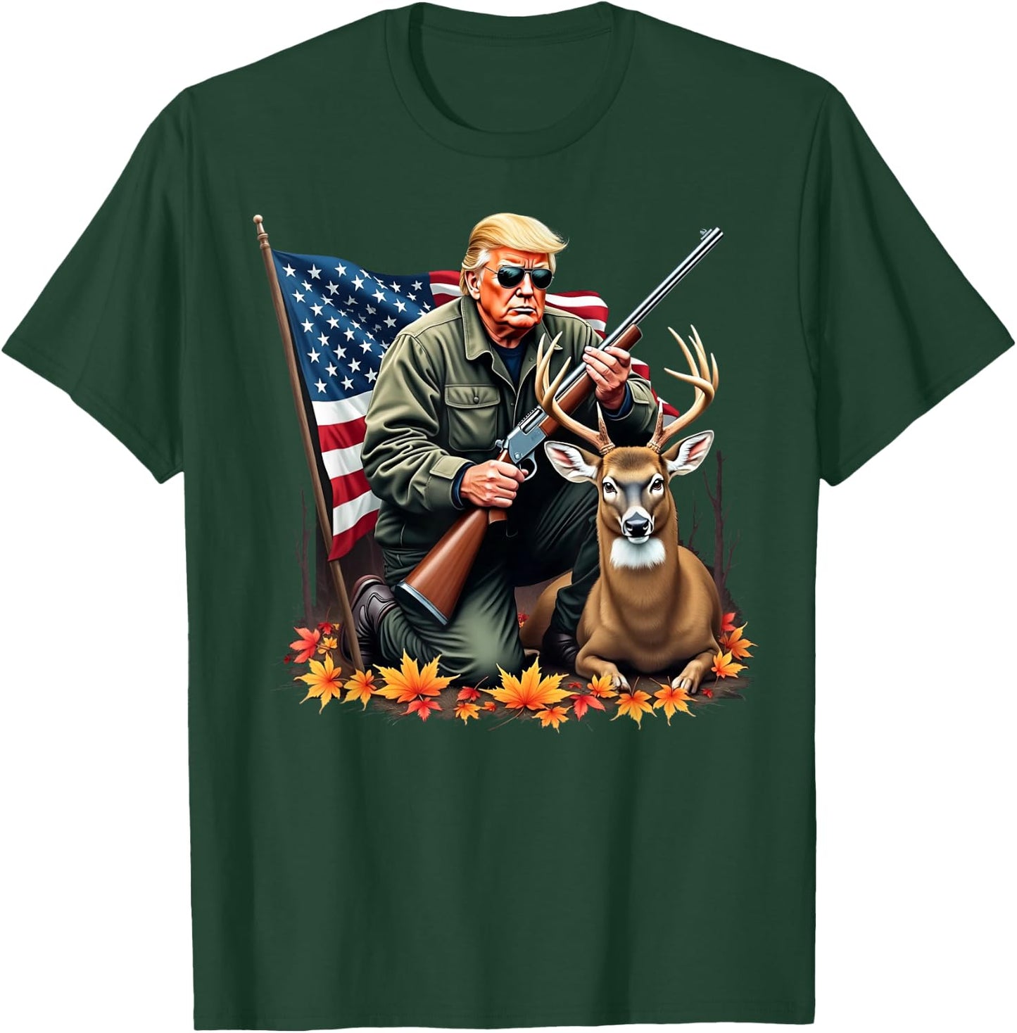 Hunting Deer Season Vintage Trump USA Flag Camouflage T-Shirt - T-Shirt | Forest