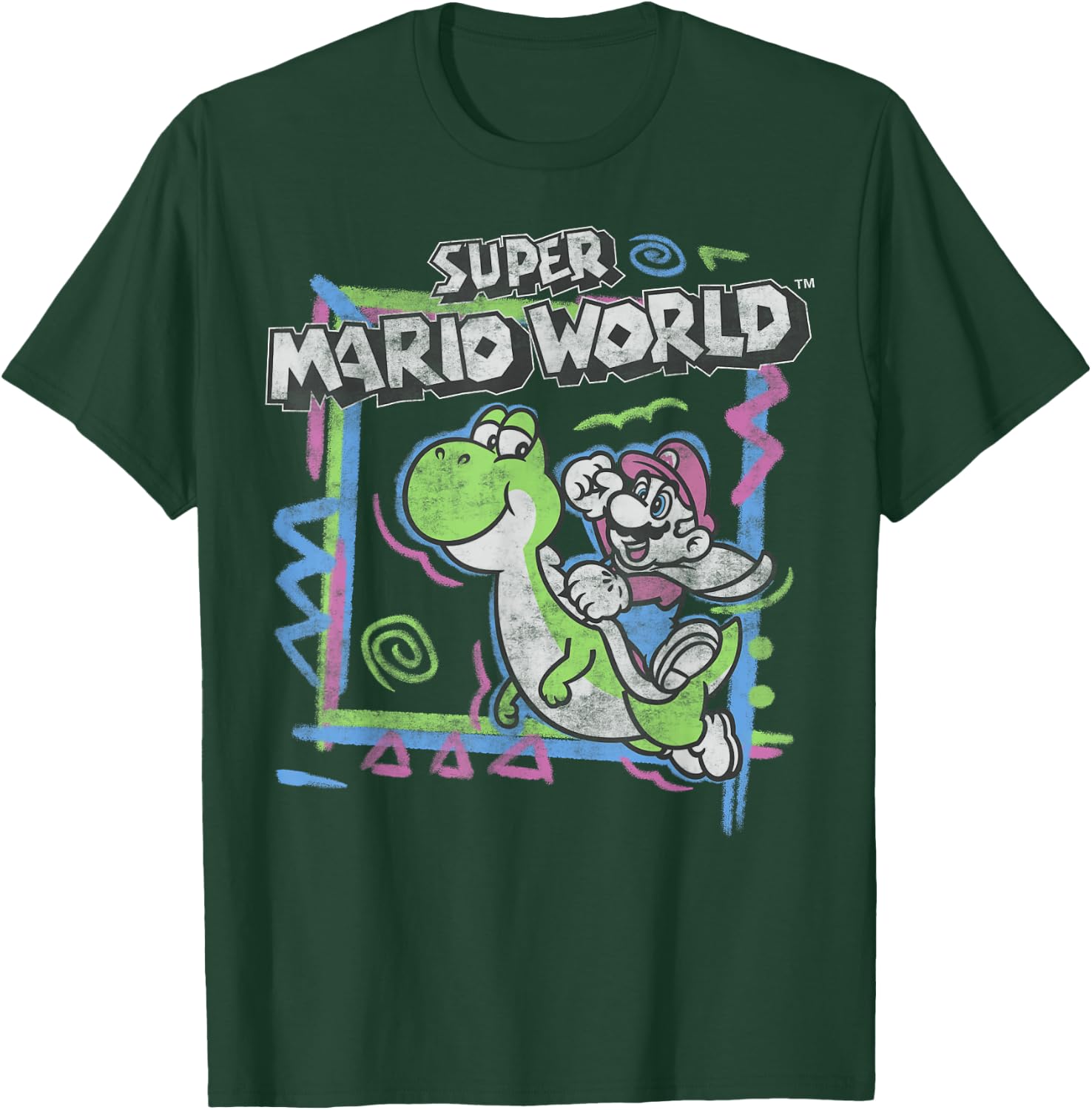 Super Mario World 90's Neon Abstract Nintendo Yoshi Ride T-Shirt - T-Shirt | Forest