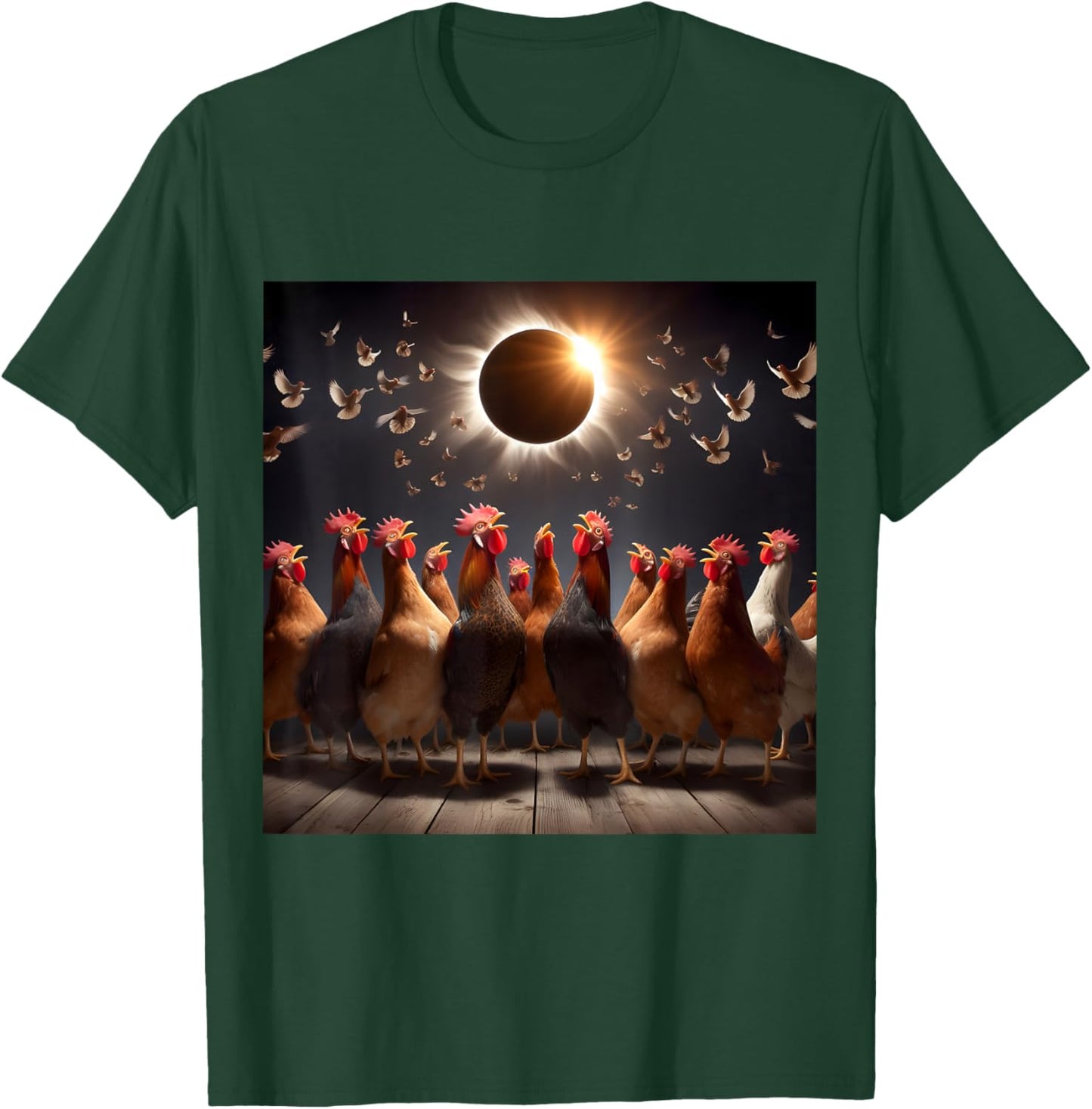 Chicken And The Total Solar Sun Eclipse 8.04.24 2024 Chicken T-Shirt - T-Shirt | Forest
