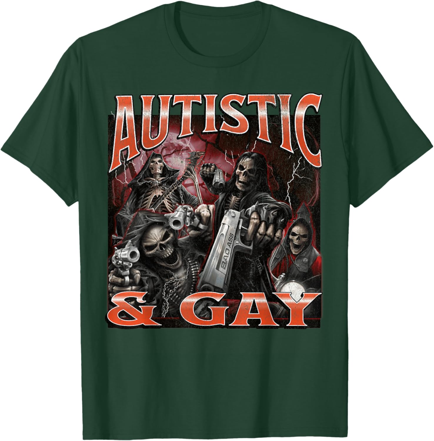 Autistic And Gay Funny Hard Skeleton Meme Bootleg T-Shirt - T-Shirt | Forest