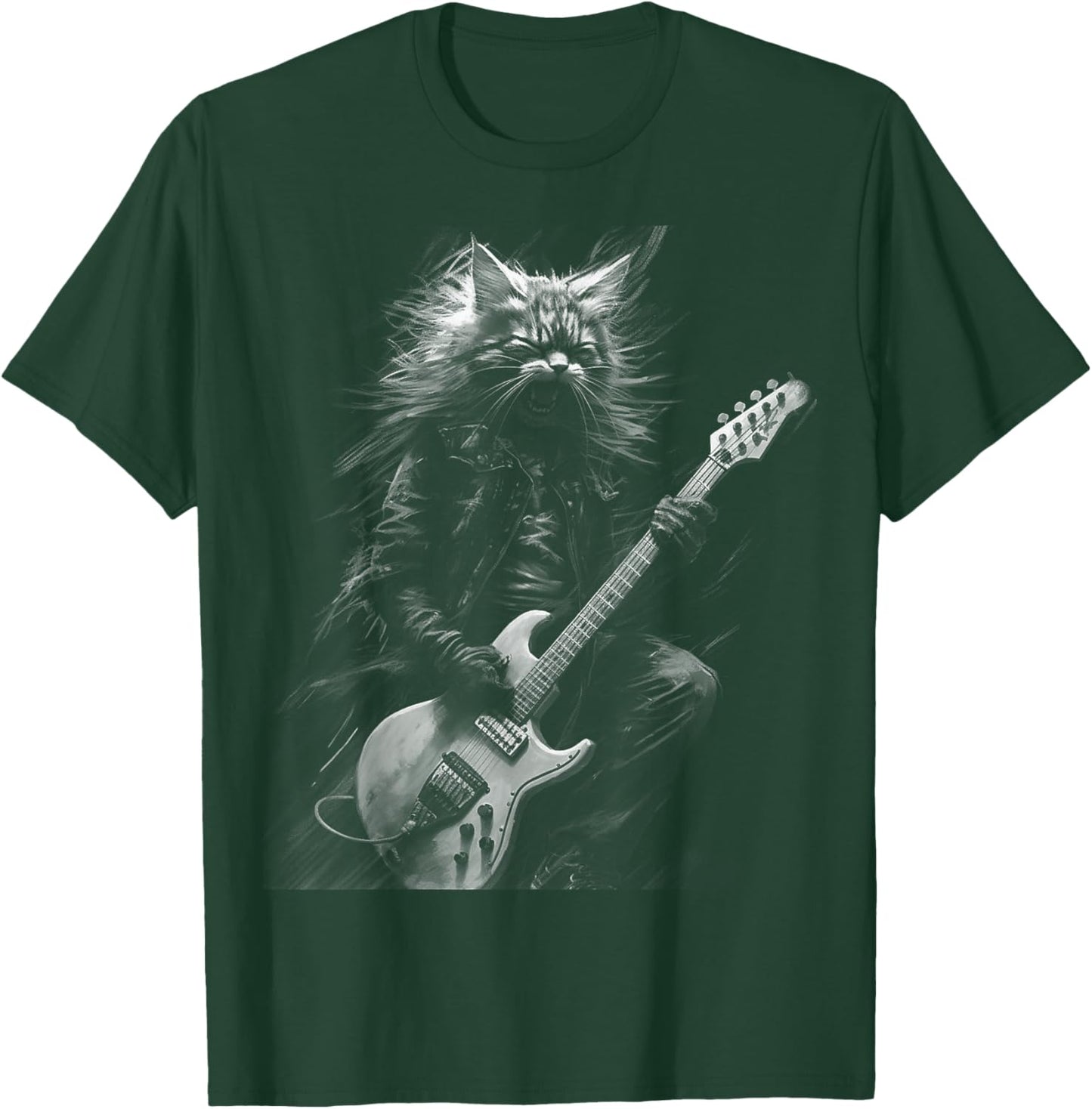 Heavy Metal Cat | Rock Star Band | Guitarist Guitar T-Shirt - T-Shirt | Forest
