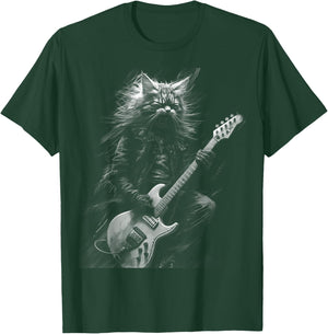 Heavy Metal Cat | Rock Star Band | Guitarist Guitar T-Shirt - T-Shirt | Forest