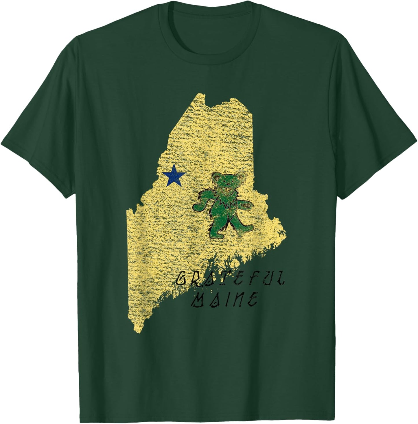 Grateful Maine Distressed Original Maine Flag T-Shirt - T-Shirt | Forest