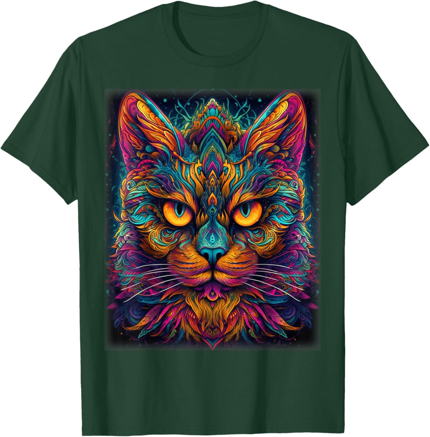 Colorful Cat | Psychedelic Art Trippy Hippie Girls Men Women T-Shirt - T-Shirt | Forest