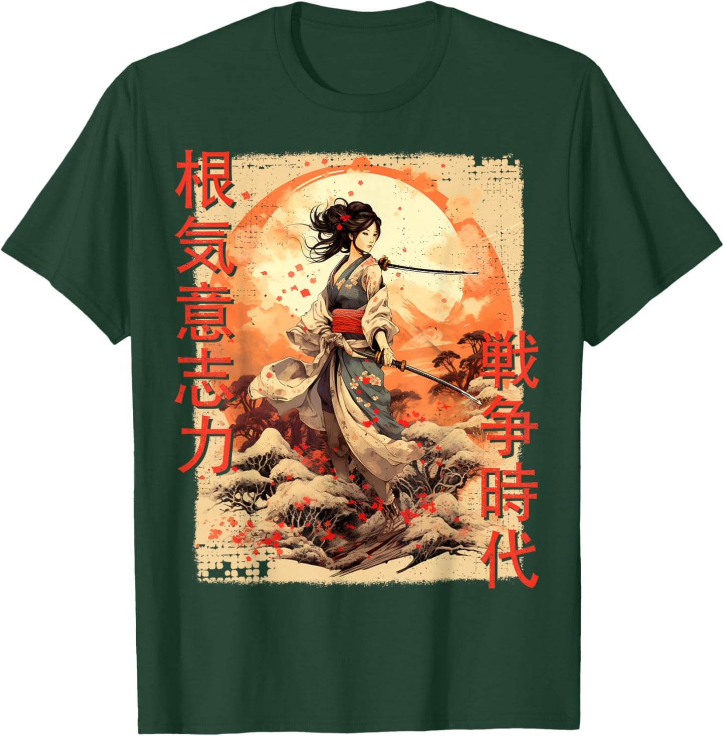 Samurai Woman Warrior Japanese Ninja Woman Kawaii T-Shirt - T-Shirt | Forest