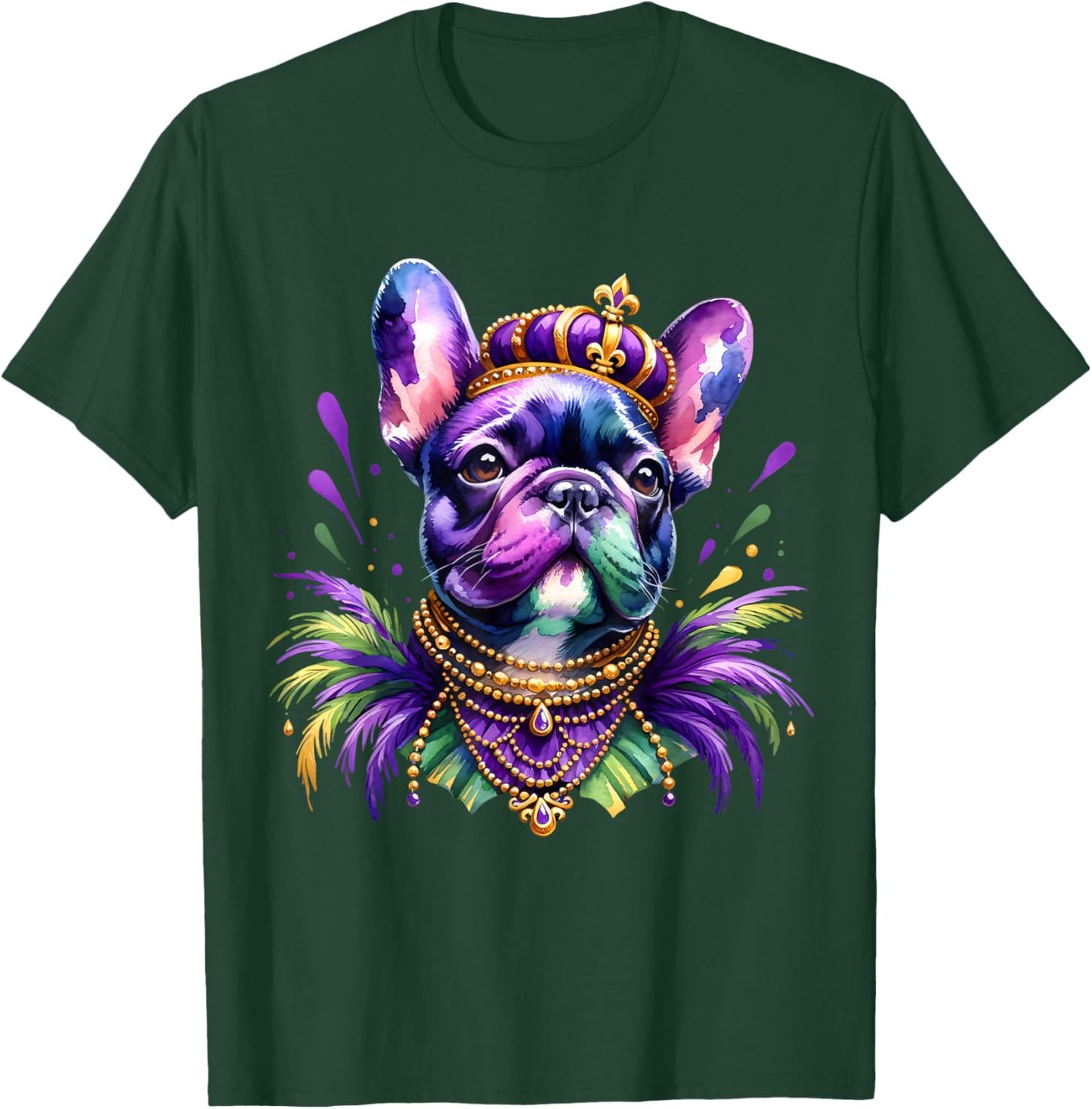 French Bulldog Owners with Mardi Gras Watercolor Dog Lovers Men Women Kids T-Shirt - T-Shirt | Forest
