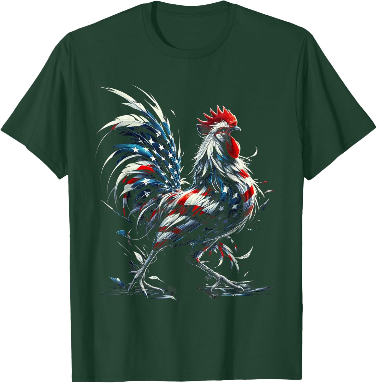 American Flag Rooster Chicken 4th of July Animal T-Shirt - T-Shirt | Forest
