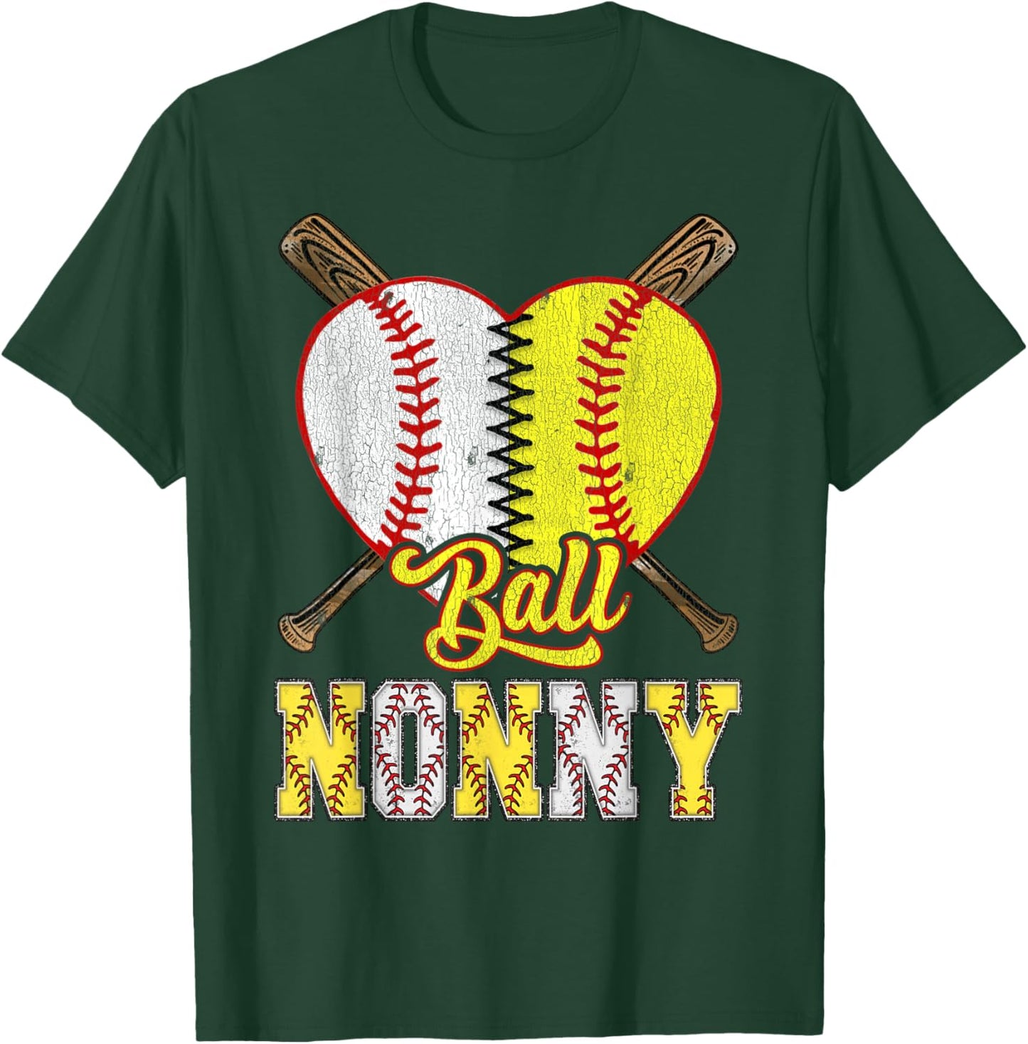 Nonny Of Both Ball Nonny Half Baseball Softball T-Shirt - T-Shirt | Forest