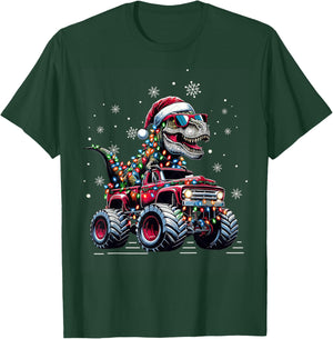 Monster Truck Dinosaur TRex Christmas Boys Kids T-Shirt - T-Shirt | Forest