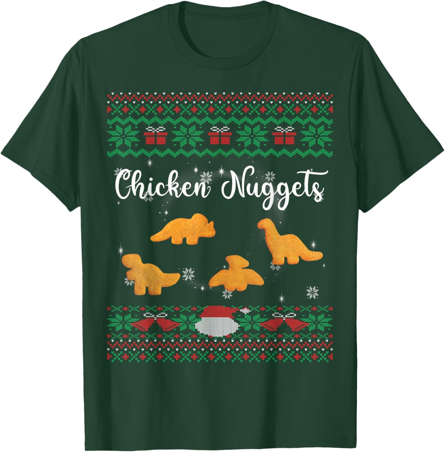 Dinos Chicken Nuggets Ugly Christmas Sweater Funny Realistic T-Shirt - T-Shirt | Forest