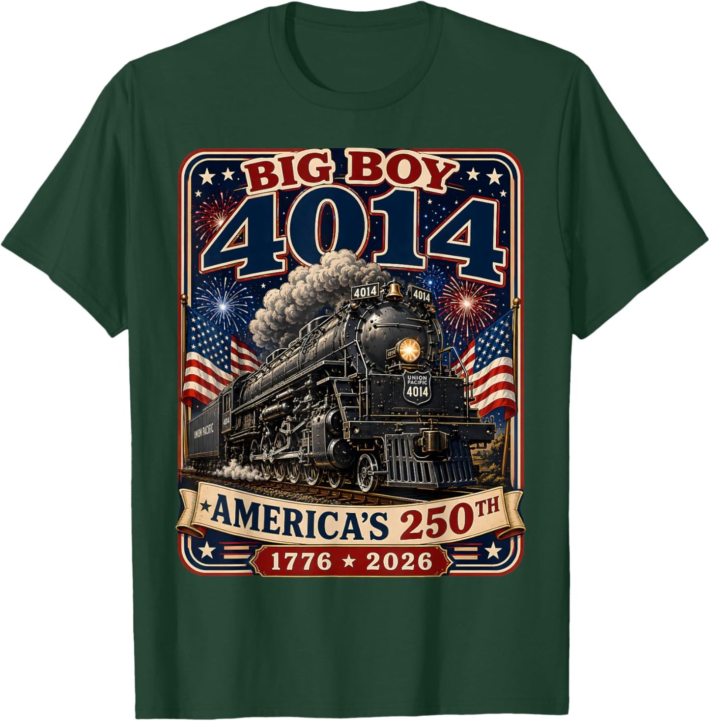 Big Boy 4014 Train 4th of July Retro US Flag Vintage Apparel T-Shirt - T-Shirt | Forest