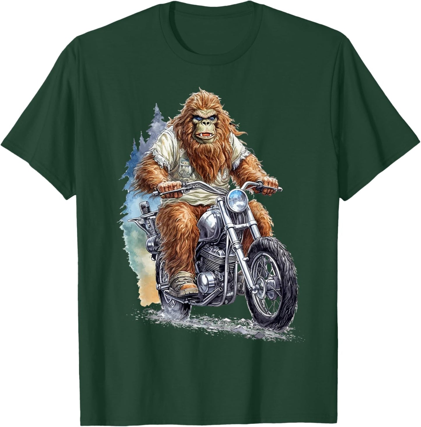 Bigfoot Riding Motorcycle Bike Funny Bigfoot Sasquatch Biker T-Shirt - T-Shirt | Forest